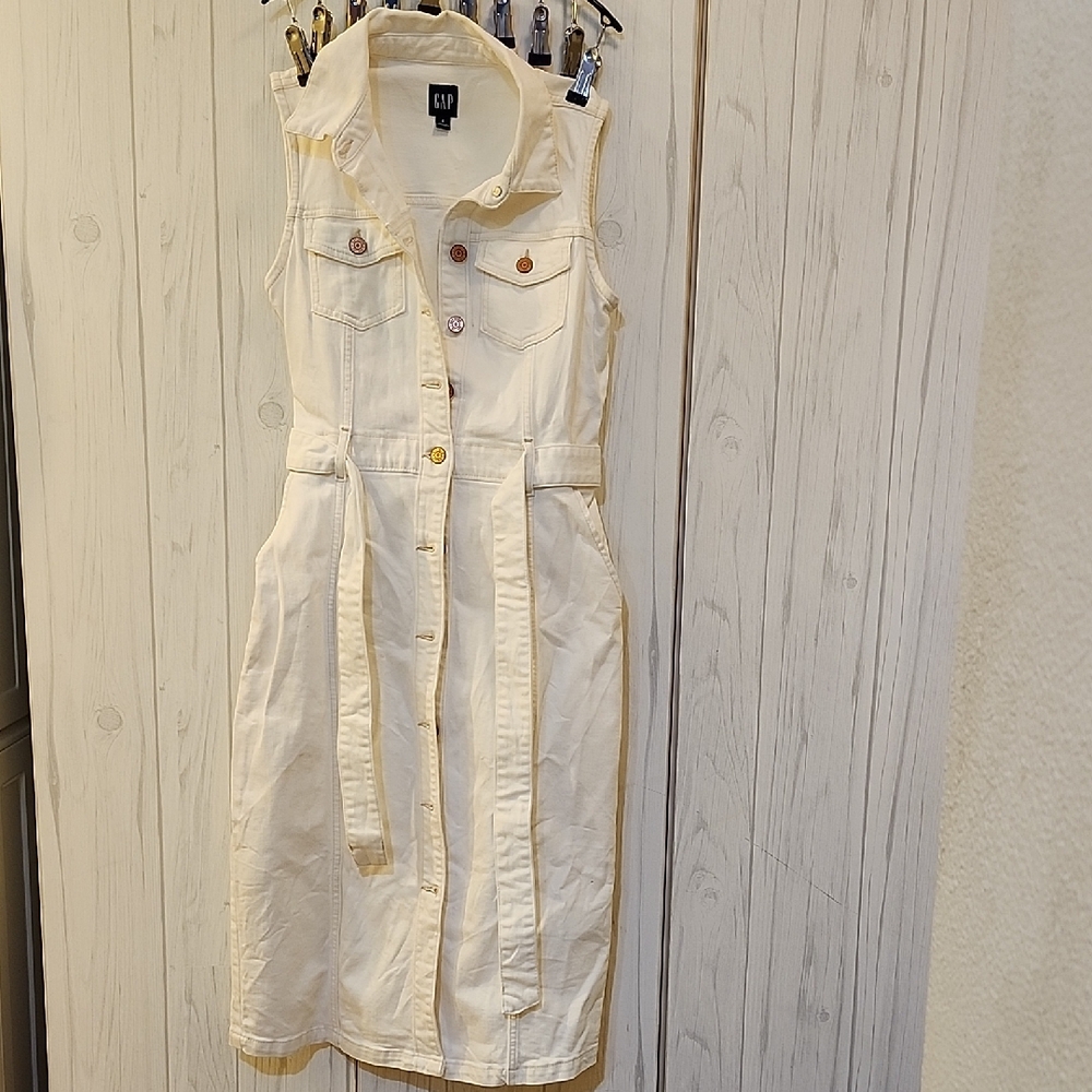 GAP Cream Button-Down Midi Dress